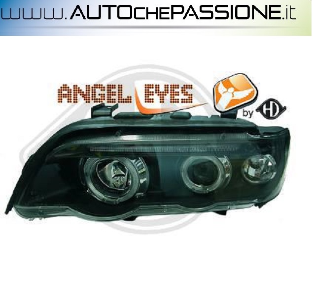 Fanali anteriori con frecce angel eyes neri BMW X5 E53