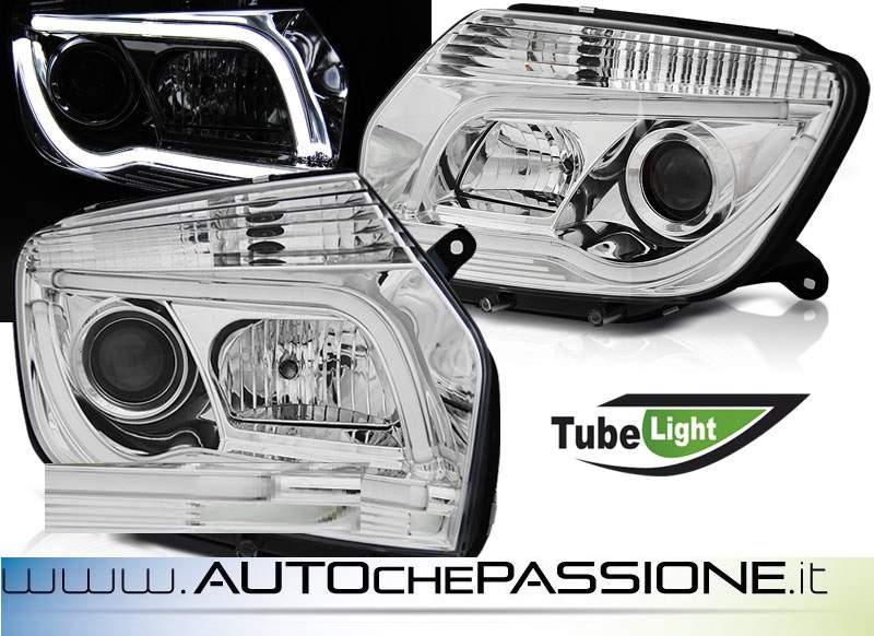 Coppia fanali anteriori cromati LED per Dacia Duster 2010 2014 Lampade H7 H1