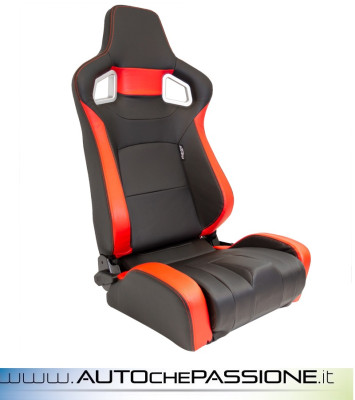 Sedile sportivo reclinabile in ecopelle nera modello RS6 con inserti rosso