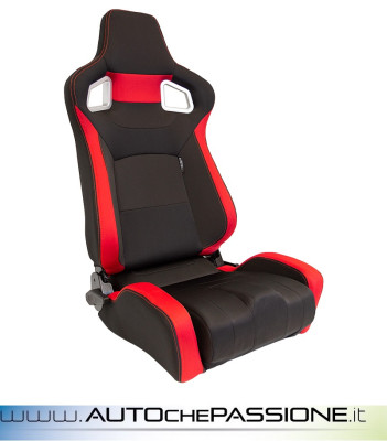Sedile sportivo reclinabile in tessuto nera modello RS6 con inserti rosso
