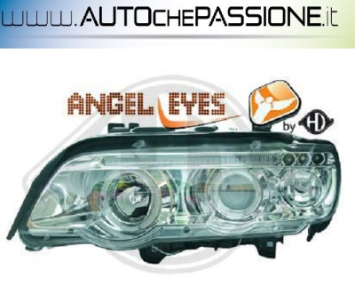 Coppia fanali anteriori con frecce angel eyes cromati BMW X5 E53 1999>2003