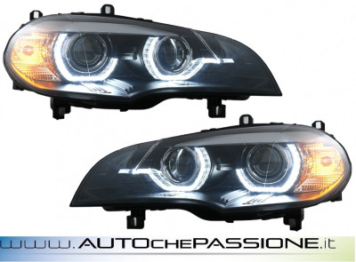 Coppia fanali anteriori FULL LED neri per BMW X5 E70 2007>2013